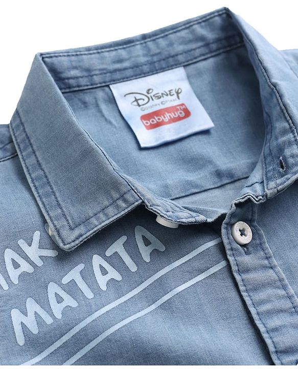 Babyhug Disney Denim Woven Full Sleeves Shirt with Lion King Graphics - Light Blue