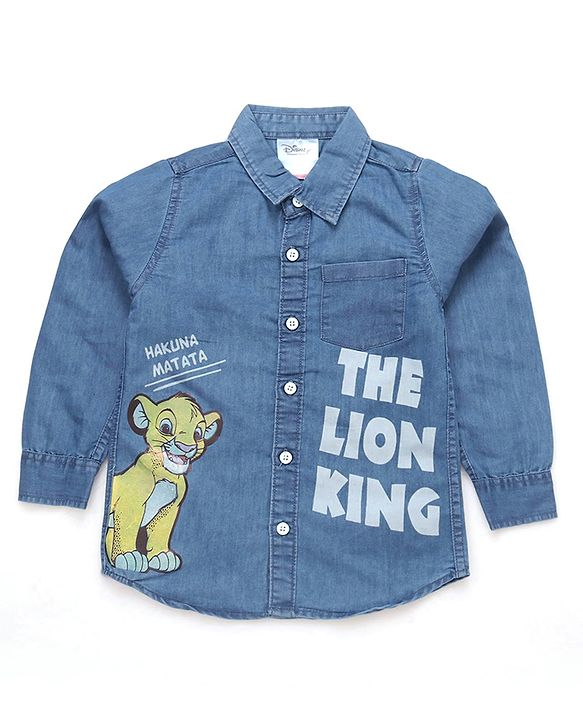 Babyhug Disney Denim Woven Full Sleeves Shirt with Lion King Graphics - Light Blue