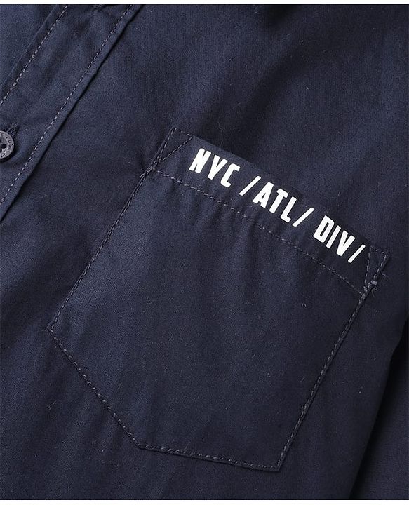 Pine Kids Cotton Woven Full Sleeves Shirt With Text Print - Navy Blue