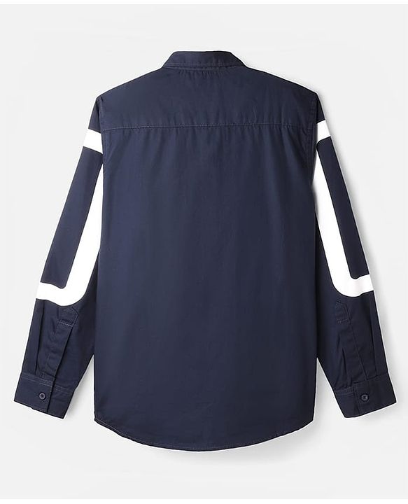 Pine Kids Cotton Woven Full Sleeves Shirt With Text Print - Navy Blue