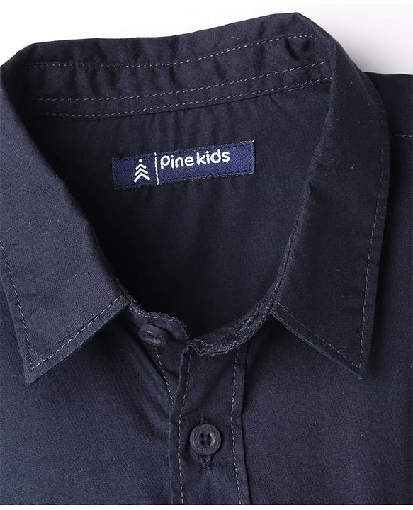 Pine Kids Cotton Woven Full Sleeves Shirt With Text Print - Navy Blue