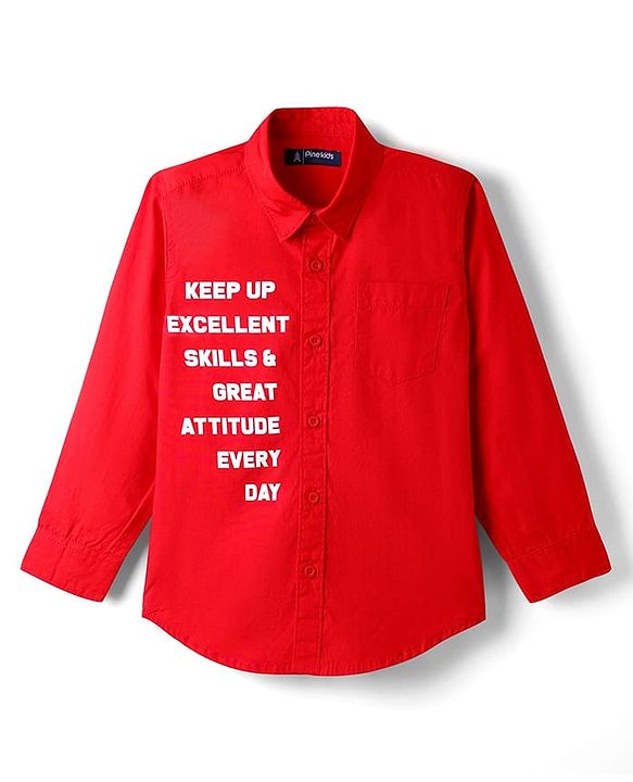 Pine Kids 100% Cotton Full Sleeves Shirt With Text Print - Red