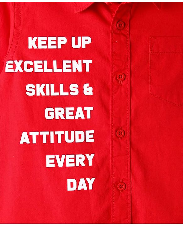 Pine Kids 100% Cotton Full Sleeves Shirt With Text Print - Red