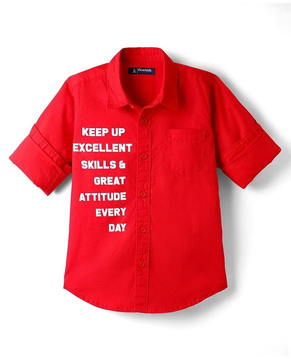 Pine Kids 100% Cotton Full Sleeves Shirt With Text Print - Red
