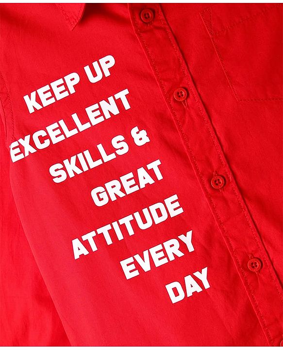 Pine Kids 100% Cotton Full Sleeves Shirt With Text Print - Red