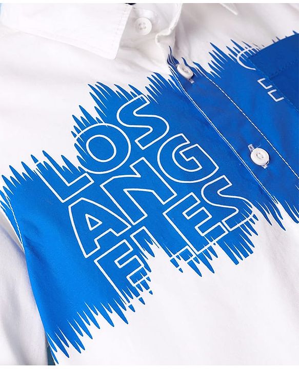 Pine Kids Cotton Woven Full Sleeves Shirt with Los Angeles Text Print - White