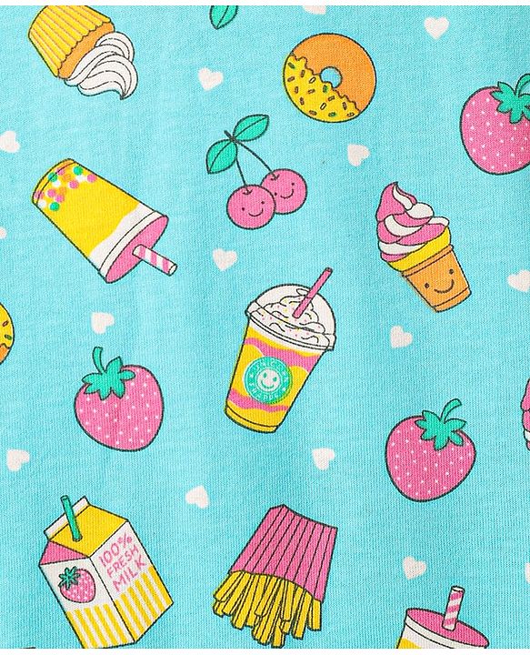 Babyhug Cotton Knit Frill Sleeves Nighty With Tropical Theme Print - Aqua