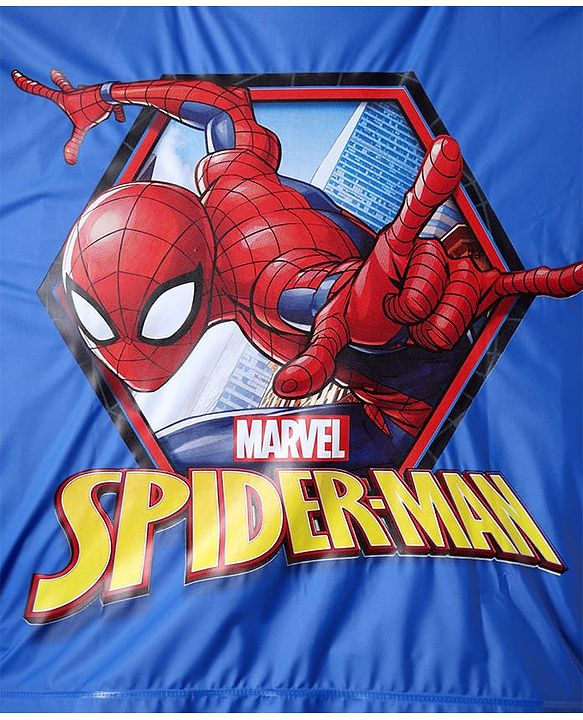 Pine Kids Marvel Full Sleeves Hooded Spider-Man Raincoat - Blue & Red