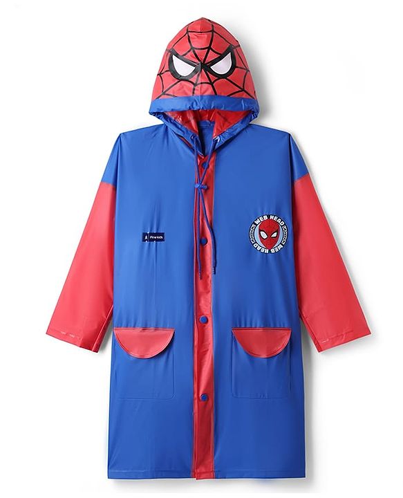 Pine Kids Marvel Full Sleeves Hooded Spider-Man Raincoat - Blue & Red