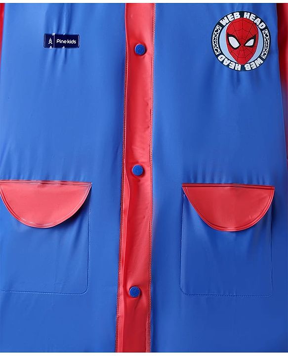 Pine Kids Marvel Full Sleeves Hooded Spider-Man Raincoat - Blue & Red