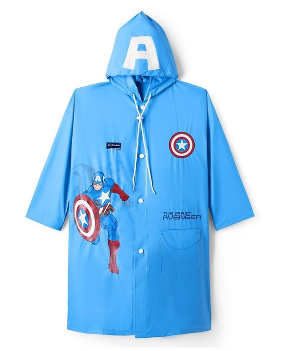 Pine Kids Marvel Full Sleeves Hooded Avengers Raincoat - Blue