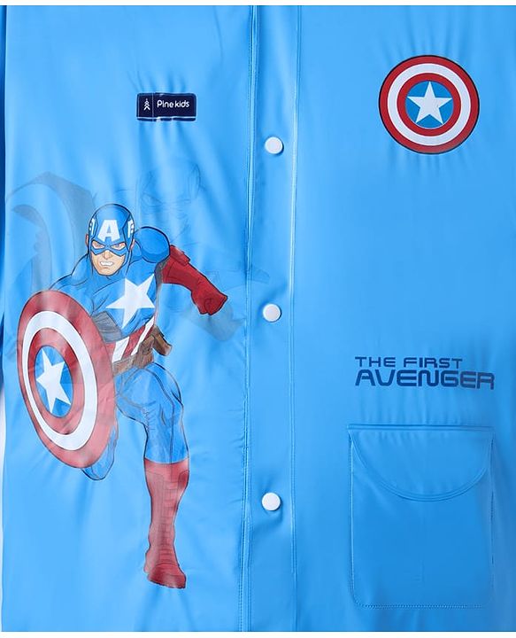 Pine Kids Marvel Full Sleeves Hooded Avengers Raincoat - Blue