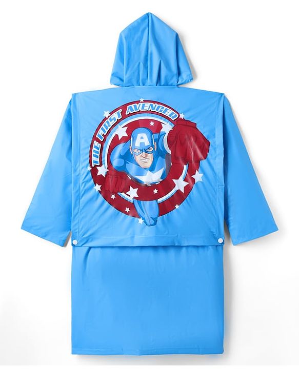 Pine Kids Marvel Full Sleeves Hooded Avengers Raincoat - Blue
