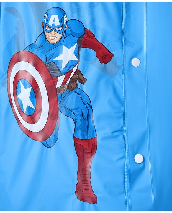 Pine Kids Marvel Full Sleeves Hooded Avengers Raincoat - Blue