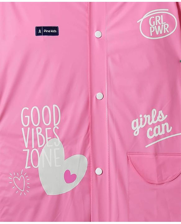 Pine Kids Full Sleeves Hooded Raincoat - Dark Pink
