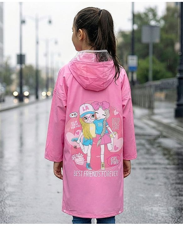 Pine Kids Full Sleeves Hooded Raincoat - Dark Pink