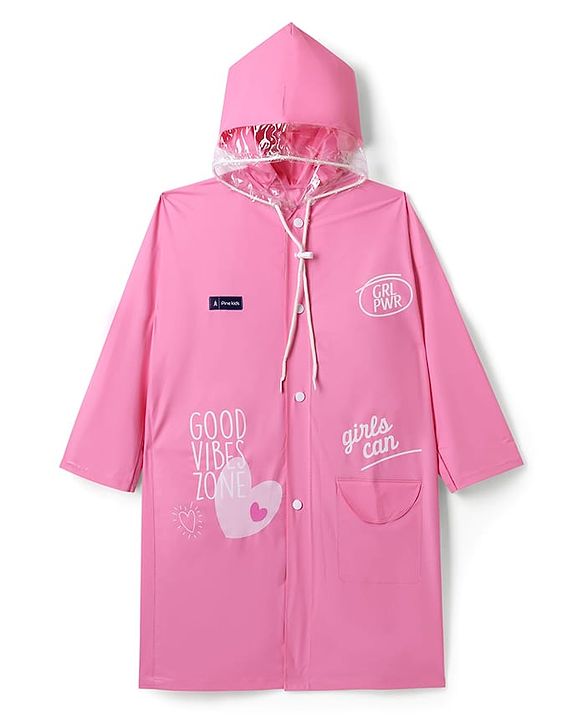 Pine Kids Full Sleeves Hooded Raincoat - Dark Pink