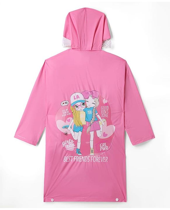 Pine Kids Full Sleeves Hooded Raincoat - Dark Pink