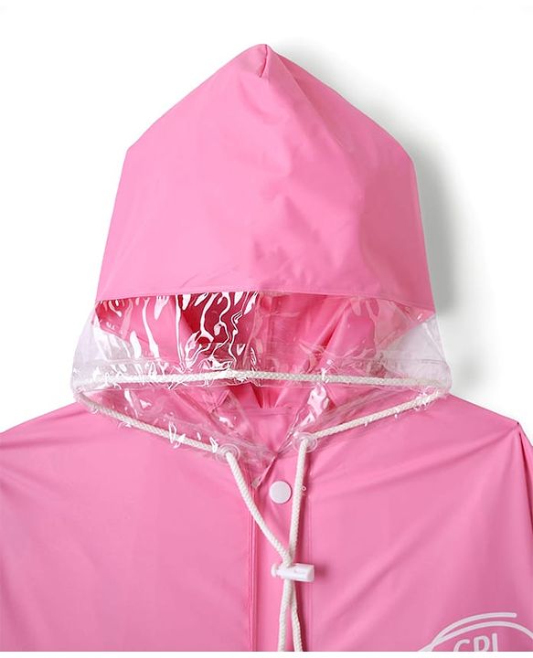 Pine Kids Full Sleeves Hooded Raincoat - Dark Pink