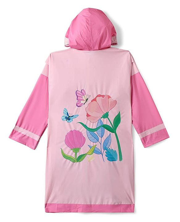 Pine Kids Full Sleeves Hooded Butterfly Raincoat - Light Pink