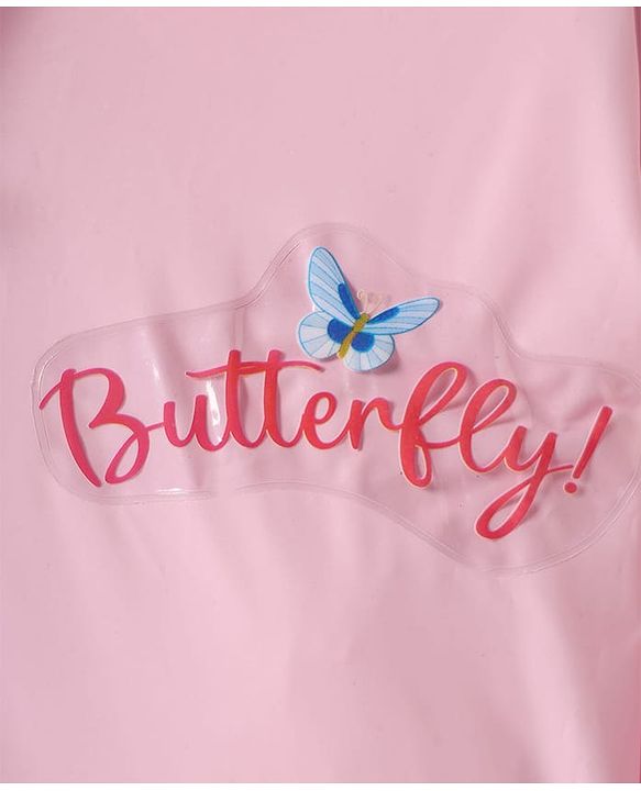 Pine Kids Full Sleeves Hooded Butterfly Raincoat - Light Pink