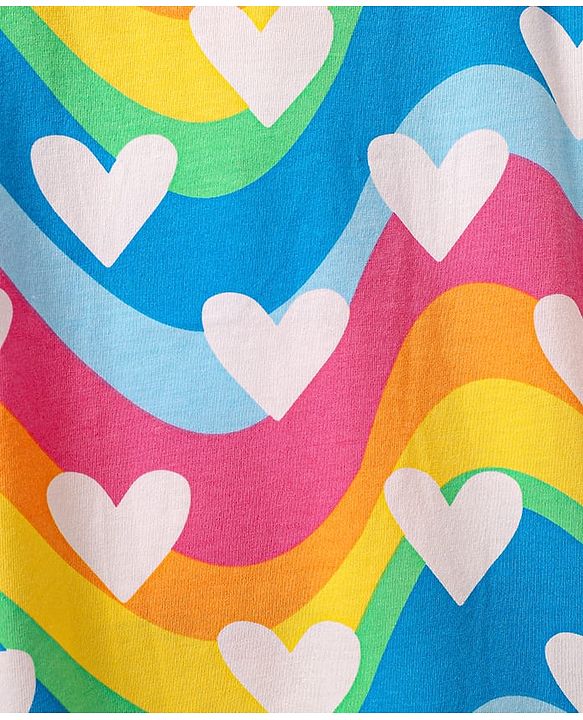 Babyhug Cotton Knit Cap Sleeves Nighty With Heart Print - Multicolor