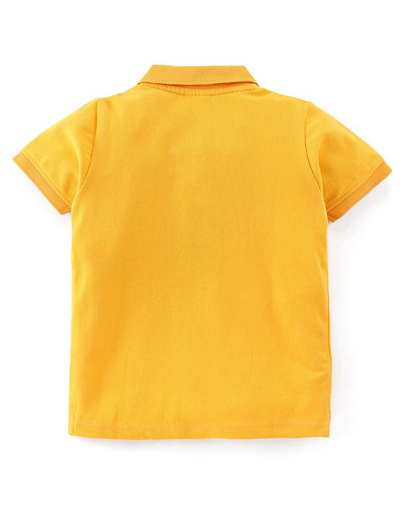 Babyhug 100% Cotton Knit Half Sleeves Polo T-Shirt with Dino Print - Yellow