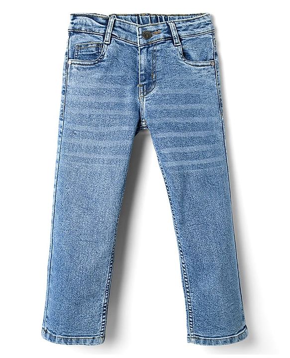 Pine Kids Denim Woven Full Length Washed Jeans-Blue