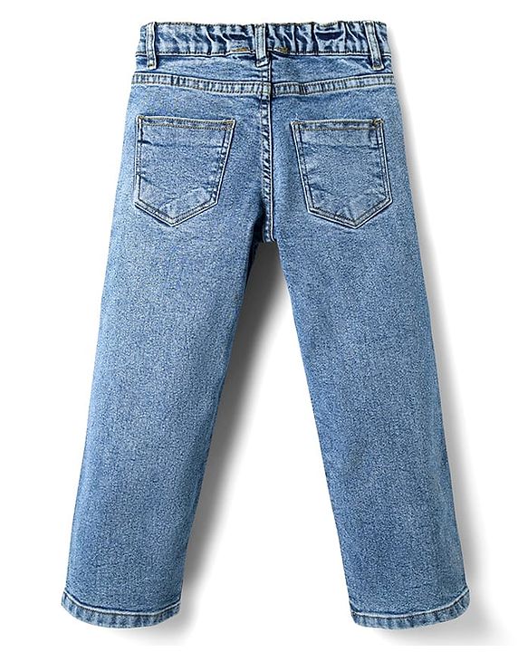 Pine Kids Denim Woven Full Length Washed Jeans-Blue