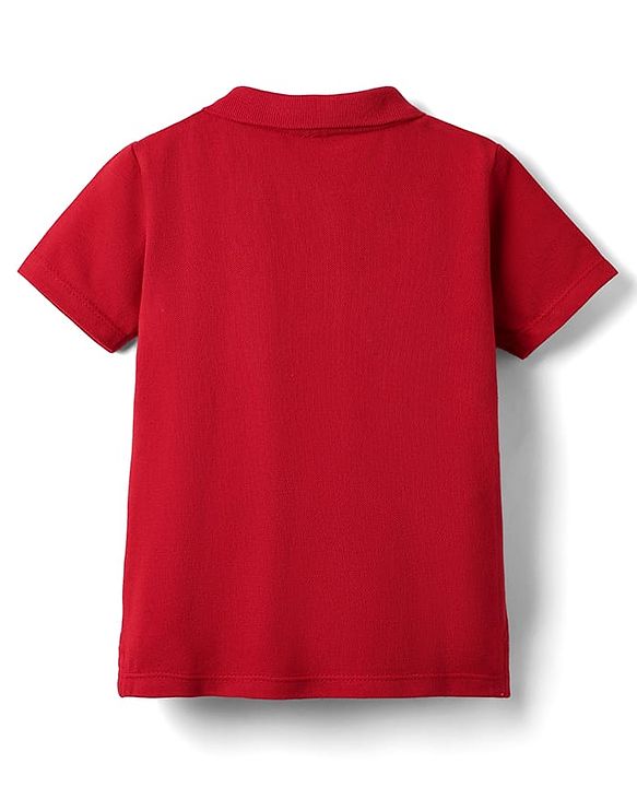 Babyhug 100% Cotton Knit Half Sleeves Polo T- Shirt with Tiger Print - Red