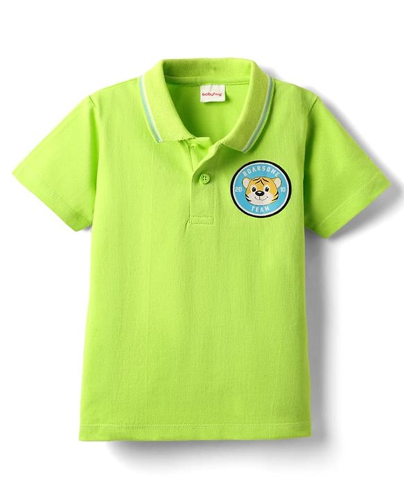 Babyhug 100% Cotton Knit Half Sleeves Polo T-Shirt with Patch Detailing - Limegreen