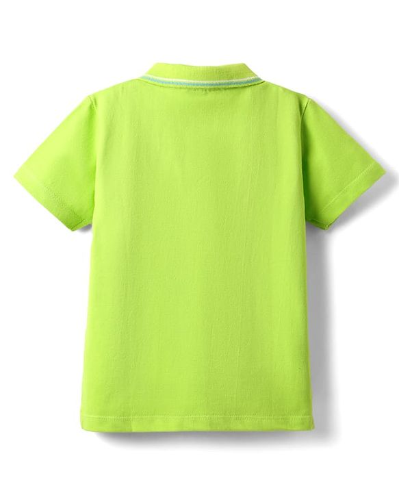 Babyhug 100% Cotton Knit Half Sleeves Polo T-Shirt with Patch Detailing - Limegreen