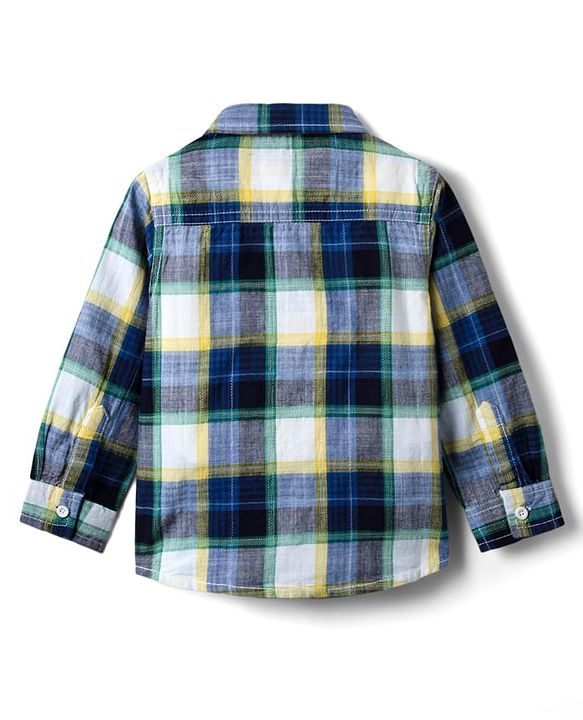 Babyhug Cotton Woven Full Sleeves Checkered Shirt & Denim Jeans Set - Navy Blue