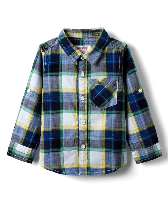 Babyhug Cotton Woven Full Sleeves Checkered Shirt & Denim Jeans Set - Navy Blue