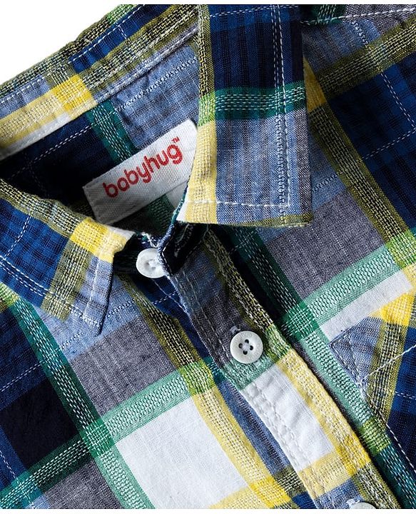 Babyhug Cotton Woven Full Sleeves Checkered Shirt & Denim Jeans Set - Navy Blue