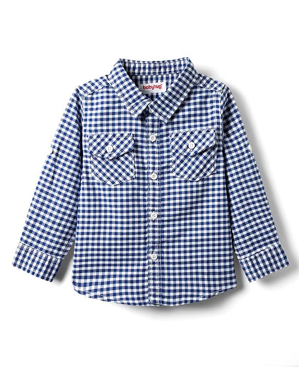 Babyhug Cotton Woven Full Sleeves Checks Shirt & Denim Jeans Set - Blue
