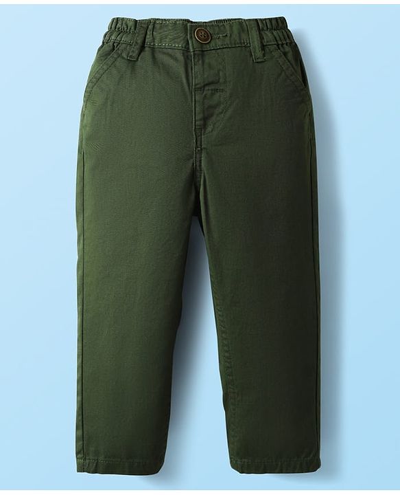 Babyhug 100% Cotton Woven Full Sleeves Shirt & Trouser Set With Leaf Print - Olive Green