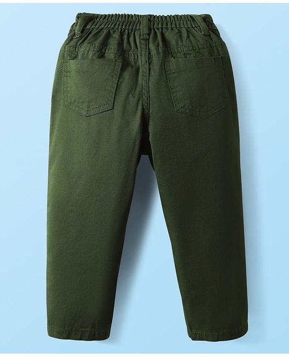 Babyhug 100% Cotton Woven Full Sleeves Shirt & Trouser Set With Leaf Print - Olive Green