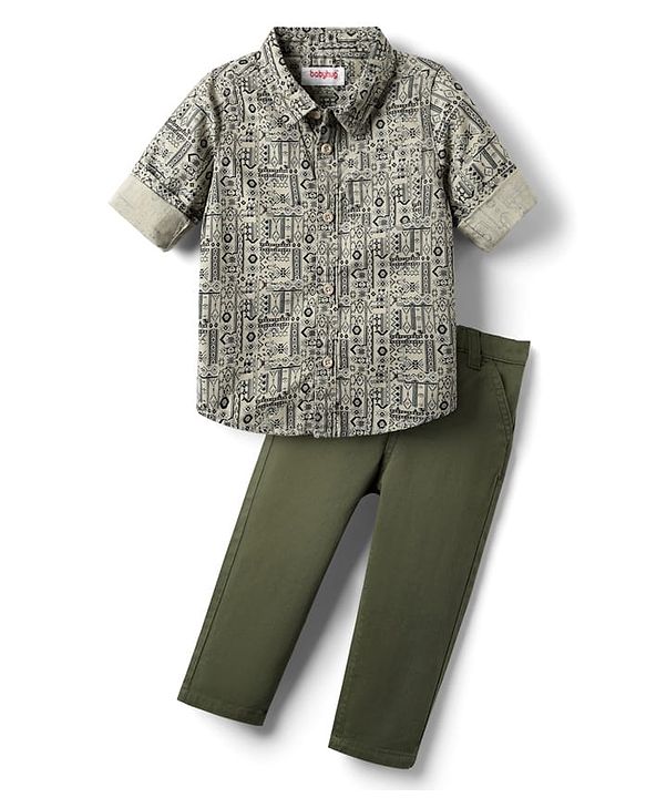 Babyhug Cotton Woven Full Sleeves Printed Shirt & Trouser Set - Multicolor