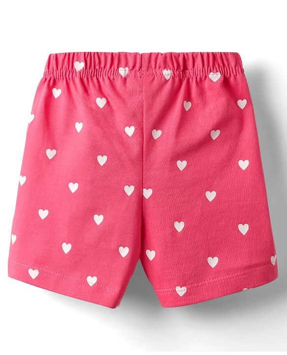 Babyhug Cotton Knit Half Sleeves Shorts Night Suit With Fresh Text Print & Bow Applique  - Yellow & Pink