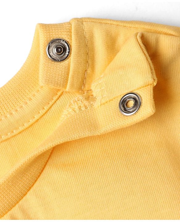 Babyhug Cotton Knit Half Sleeves Shorts Night Suit With Fresh Text Print & Bow Applique  - Yellow & Pink
