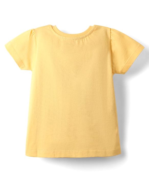 Babyhug Cotton Knit Half Sleeves Shorts Night Suit With Fresh Text Print & Bow Applique  - Yellow & Pink