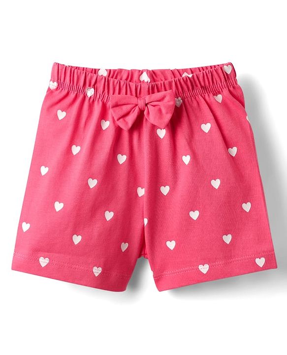 Babyhug Cotton Knit Half Sleeves Shorts Night Suit With Fresh Text Print & Bow Applique  - Yellow & Pink