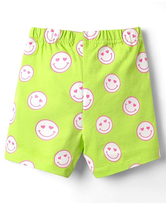 Babyhug Cotton Knit Half Sleeves Shorts Night Suit With Smile Text Print - Lime Green
