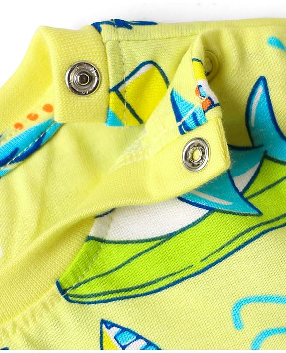 Babyhug Cotton Knit Half Sleeves Co-Ord Night Suit With Beach Theme Print - Yellow