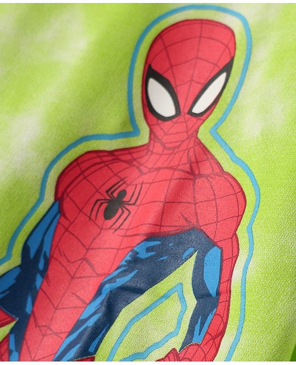 Pine Kids Marvel Single Jersey Knit  Drop Shoulder Half Sleeves T-Shirt With Front And Back Spider-Man Graphics And Ombre Effect - Limegreen