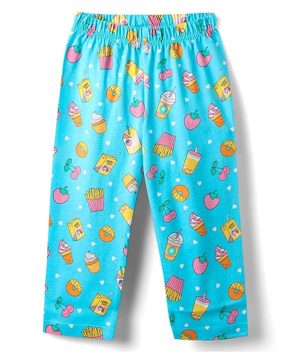 Babyhug Cotton Knit Half Sleeves Co-Ord Night Suit With Tropical Print - Light Blue