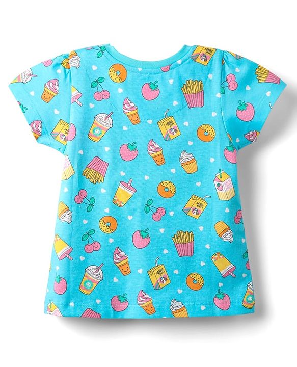 Babyhug Cotton Knit Half Sleeves Co-Ord Night Suit With Tropical Print - Light Blue