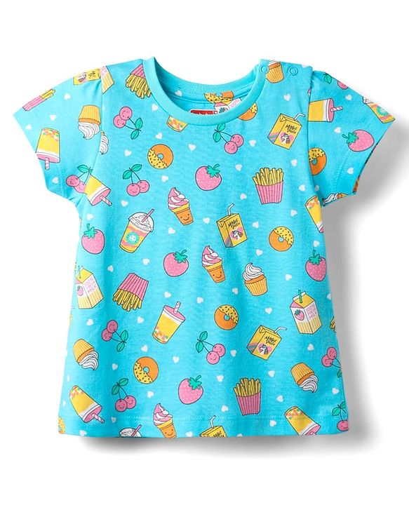 Babyhug Cotton Knit Half Sleeves Co-Ord Night Suit With Tropical Print - Light Blue