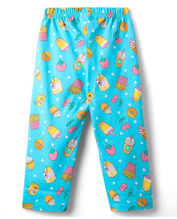 Babyhug Cotton Knit Half Sleeves Co-Ord Night Suit With Tropical Print - Light Blue